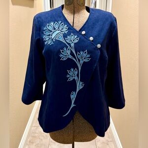 Bob Mackie Navy Blue Embroidered Jacket with Light Blue Accents